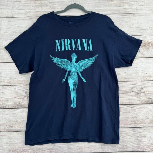Nirvana In Utero Logo Short Sleeve T-Shirt Adult Large Navy Blue - Picture 1 of 6